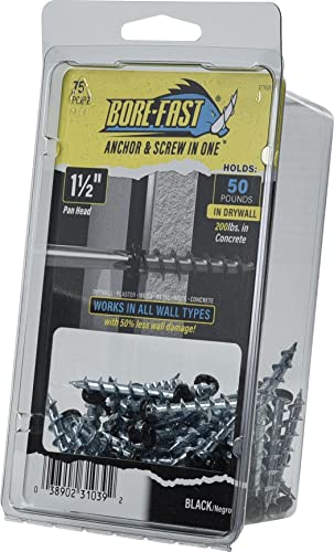 Hillman Borefast Drywall Anchors, 1-1/2in Pan Head, 75 Pack, Black - color: Black