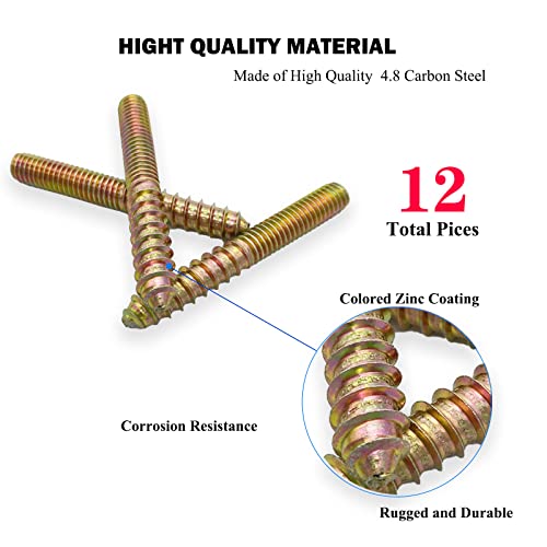 12 Pack 3/8-16 x 3 Inch Hanger Bolts 3/8-16" Double Headed Bolts 3/8 Wood Dowel Screw Self-Tapping Screw Hanger Bolts for Furniture Double Head Threaded Rods Bolt 75mm Length - size: 3/8-16"x3"-12PCS
