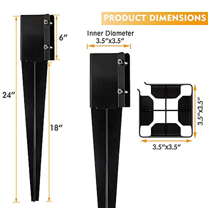 4Pcs Fence Post Anchor Metal Ground Spike 4"X4" Black Fences Stakes Posts
