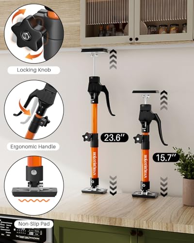 HOLOTHURIAN Cabinet Jack Support Pole, 15.8" - 23.6 inches Third Hand Tools Adjustable Support Pole, 3rd Hand Support System for Upper Cabinet Installation, 200 LB Capacity, 2-Pack - size: 15.8"-23.6" | 2PC