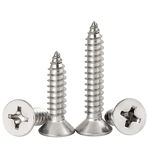 #10 x 3/4" Flat Head Sheet Metal Screws Phillips Drive Wood Screws, 304 Stainless Steel 18-8, Pack of 100 - color: Silver, size: #10 x 3/4"