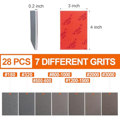 28 Pcs 180-3000 Grit Sanding Sponge,Ultra Fine Sandpaper,Soft Foam Hand Sander Block Wet Dry Sanding Pads for Automobile Wood Furniture Metal Drywall Polishing - style: Mix Grit 28PCS
