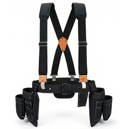 MELOTOUGH 14-Pocket Tool Belt with Suspenders, Tool Rig Organizer (Black)