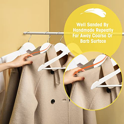 White Wooden Hangers 30 Pack Slim Coat Hangers for Closet with Smooth Finish,Shirt,Suit,Dress,Heavy Duty Clothes Hanger - color: White