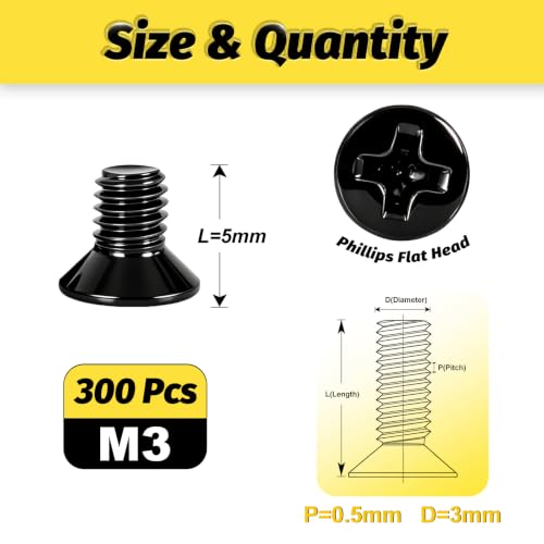 KADRICK M3 x 5mm Countersunk Screws, 300PCS, M3 Flat Head Screws - size: M3x5mm 300PCS