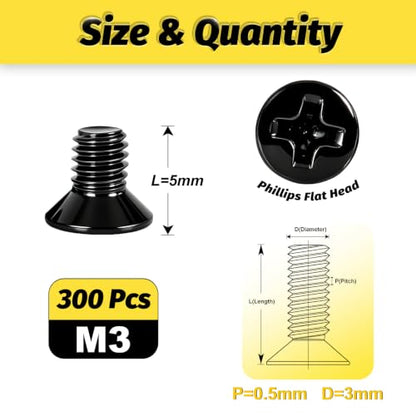 KADRICK M3 x 5mm Countersunk Screws, 300PCS, M3 Flat Head Screws - size: M3x5mm 300PCS