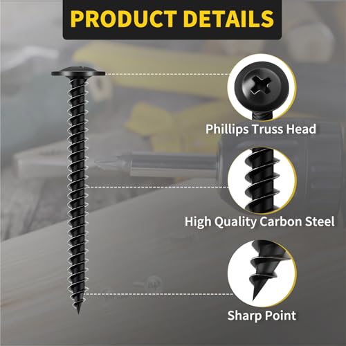 Truss Head Wood Screws #8 x 2 Inch, 50PCS, FIXLINK Self Tapping Screws - color: Black, size: #8 x 2"