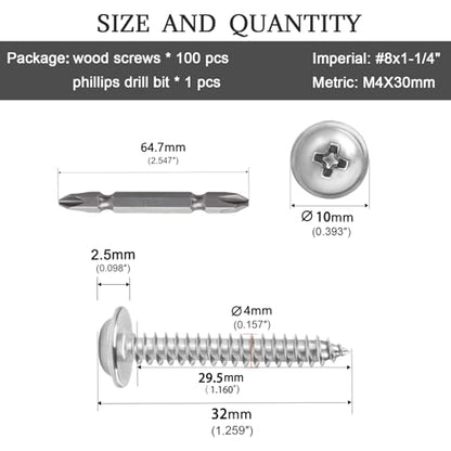 #8x1-1/4 Phillips Modified Truss Head Wood Screws 100pcs ZGLS-04 - size: #8 x 1-1/4"