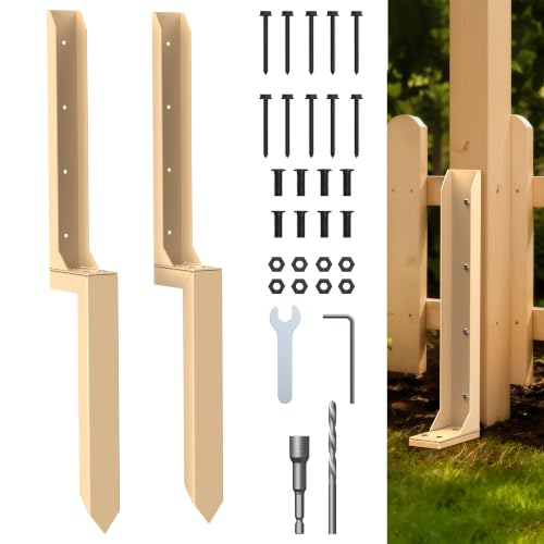 Fence Post Repair Kit for Leaning Fences, No-Dig, Brown, 2-Pack - color: Brown