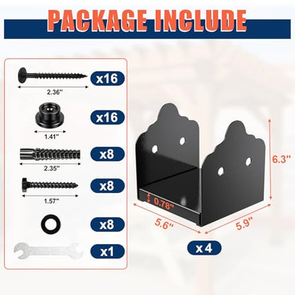 6x6 Post Base, 4Pcs Stainless Steel Adjustable Post Anchor Bracket - size: 6x6