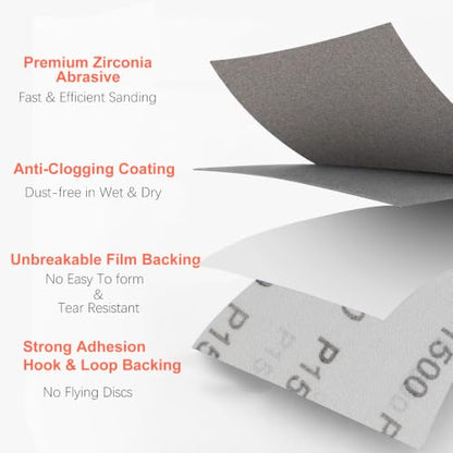 6 Inch Film Sanding Discs: 400 Grit No-Hole Hook and Loop Sandpaper Disc