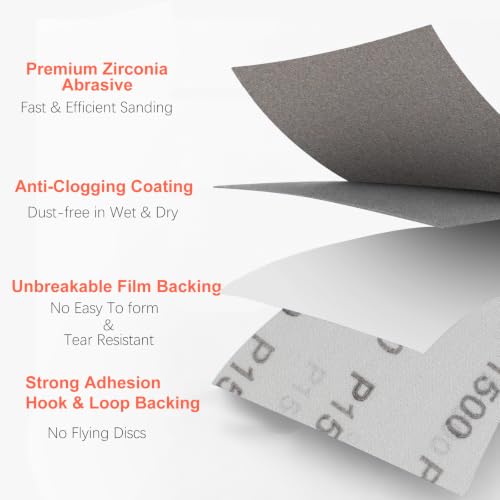 6 Inch Film Sanding Discs: 240 Grit No-Hole Hook and Loop Sandpaper Disc