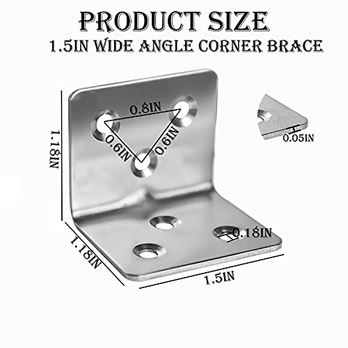 80Pcs 1.2”x1.2”Stainless Steel Corner Bracket 1.5”Wide Small Angle Bracket - size: 80PCS, style: Silver
