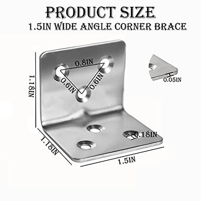 80Pcs 1.2”x1.2”Stainless Steel Corner Bracket 1.5”Wide Small Angle Bracket - size: 80PCS, style: Silver