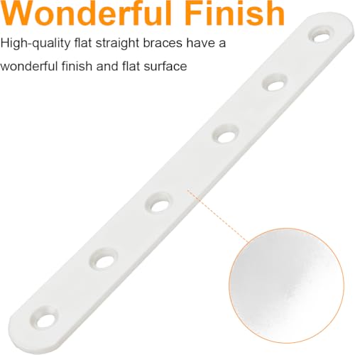 4 Pack White Straight Brackets, 8 Inch Stainless Steel Flat Brace Mending Plates, Heavy Duty Repair Brackets for Wood Furniture with Screws - size: 4 Pcs/ 8” x 0.8”