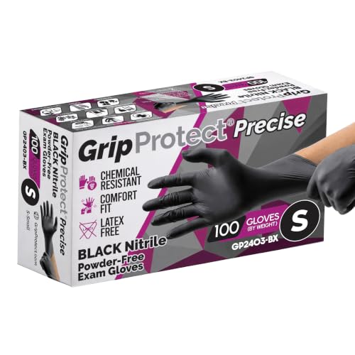 GripProtect Precise Black Nitrile Gloves 4 Mil, Chemical Resistant Gloves - size: Small (100 Count)
