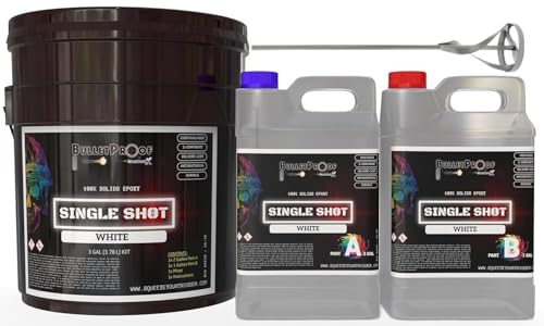 BP Resins: Single Shot |100% Solids Epoxy Resin Kit (3 Gallons) Solvent-Less, Two Component Gloss Coat Finish- Low VOC! Industrial Use, Garages, Floors & More! (White) + Free Mixer! - color: WHITE - 3 GALLON