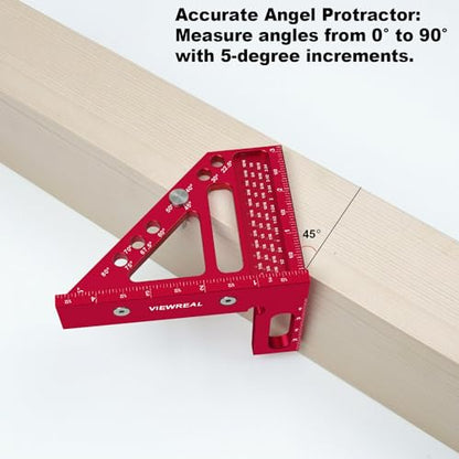 Premium Carpenter Square Hole Scribing Ruler Woodworking Square 22.5-90 Degree Measuring Ruler with Angle Pin,Versatile Multi Angle Square for Woodworking, Engineering, and Construction - color: Red