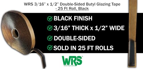 WRS 3/16" x 1/2" Double Sided Butyl Tape, Black, 25 Ft, for Weatherproofing - color: 3/16" x 1/2" - 25 Ft Roll, Black