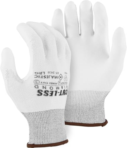 Majestic Cut-Less Dyneema Glove with Polyurethane Palm | 12 Pairs - XXL | 13 Gauge Liner, ANSI A3, Lightweight Comfort, Breathable, White/White | for Automotive, Industrial, Manufacturing | 37-3435 - size: XX-Large