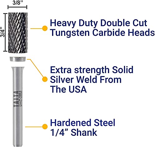 SA-3 Cylindrical Double-Cut Carbide Burr, 1/4 in Shank, 10 Pack - style: 10pc