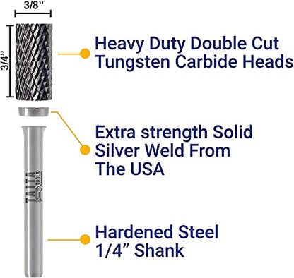SA-3 Cylindrical Double-Cut Carbide Burr, 1/4 in Shank, 10 Pack - style: 10pc