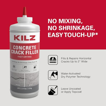 KILZ Concrete Crack Filler, Gray, 3.4 LB