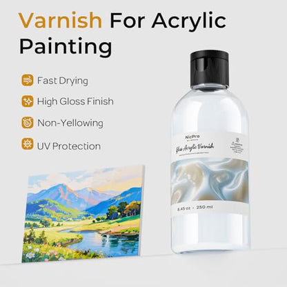 Nicpro Clear Acrylic Paint Sealer 8.45oz Gloss Varnish for Acrylic Painting - size: 8.45 Fl Oz (Pack of 1)