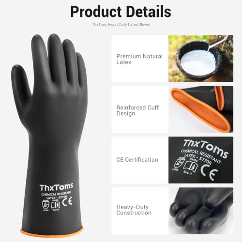 ThxToms Chemical Resistant Gloves, 28 Mil Heavy Duty Latex, 22 Inch, 1 Pair - color: 22"