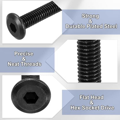 PATIKIL Furniture Bolt Nut Set, 6 Pcs M6 x 110 mm Metric Carbon Steel Flat Head Hex Socket Cap Screws Bolts with Barrel Nuts Hex Key Wrench for Beds Headboards Chairs, Black - size: M6 x 110mm