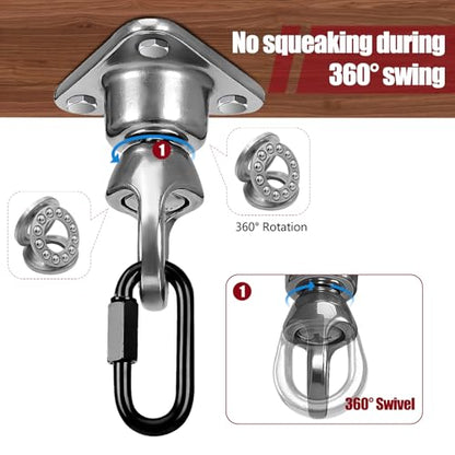 Heavy Bag Hanger,Stainless Wall Ceiling Mount Hook 180°/360° Rotation Wood Beam Holder Body Weight Strength Training Systems, Aerial Yoga Swing & Hammock - size: 3-holes with 360° rotation