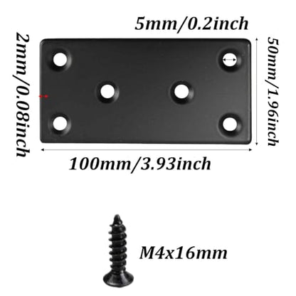4PCS Black Stainless Steel Flat Mending Plates, 4"x2" Straight Bracket Brace, Heavy Duty Metal Fixing Joining Plate for Furniture, Wood, Shelves, Fence - size: 4"x2"-4pcs