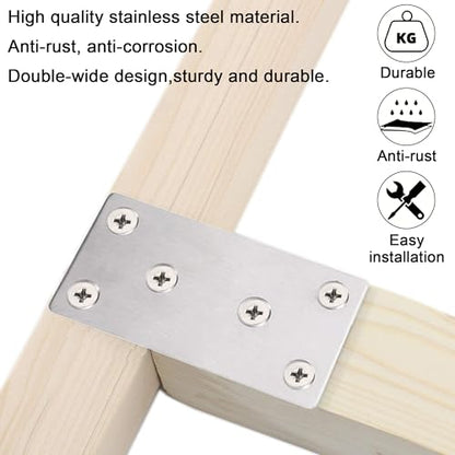 20 Pack Flat Straight Brace Bracket, 3 x 1.5 inch Silver Steel Stainless Mending Plate with Screws, Flat Metal Brackets for Wood Furniture Shelves Repair - color: Silver (3x1.5 inch)