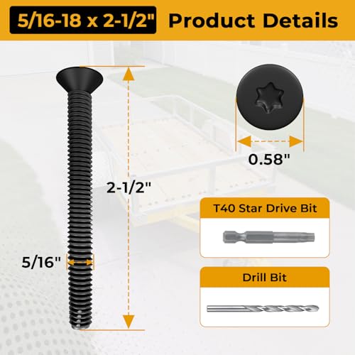 5/16-18 x 2-1/2" Trailer Deck Screws,Flat Head Floorboard Screws (300pcs) - size: #5/16-18 x 2-1/2"