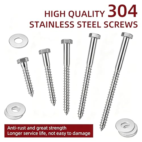 50 Pack 304 Stainless Steel Wood Lag Screw, 3/8" x 4" Hex Head Lag Bolts, Heavy Duty Hex Head Lag Screws, Wood Screws 18-8 - size: 3/8" x 4"