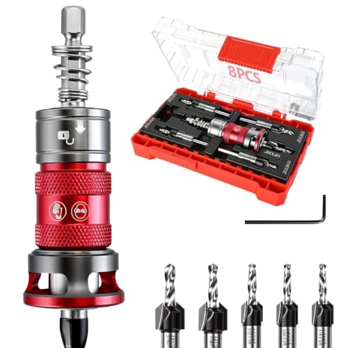 Countersink Drill Bit Set with Adjustable Depth Stop, 5PCS TCT Cutters - color: Red-8PCS Quick-Adjust