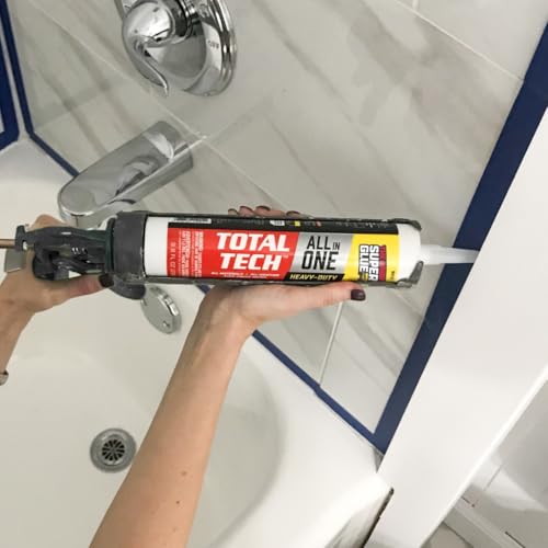 Total Tech, White, 9.8oz Cartridges, Heavy-Duty Construction Adhesive & Sealant Caulk, Flexible, All-Weather, Watertight, UV-Resistant, High Strength, Instant Grab, Ideal for Pools, Bathtubs - color: White