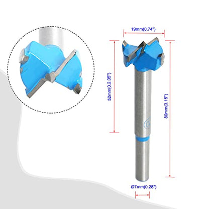 Forstner Drill Bits Professional Carbide Woodworking Hole Saw, Cutting Diameter 19mm, 2Pcs (Blue, Silver) - size: 19mm
