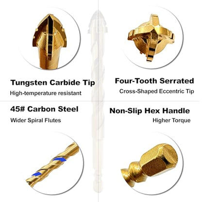 10pcs Masonry Drill Bit Set and Concrete Drill Bit Set, 1/8"-1/2" - size: 10 pack 1/8"-1/2"