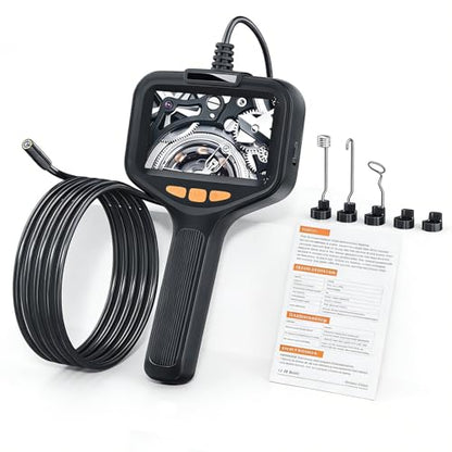 OUKENS Dual‑Lens Borescope Inspection Camera, 4.3 Inch IPS Split‑Screen Industrial Endoscope, IP67 Waterproof Snake Camera, 8+1 Adjustable LED Lights, 2600mAh Battery for Automotive HVAC Plumbing