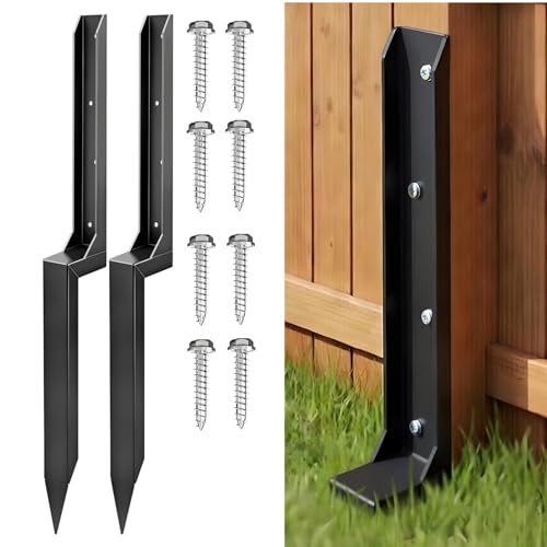 Fence Post Repair Kit, Heavy-Duty Fence Stabilizer, Black, 2-Pack - color: Black 2 pack