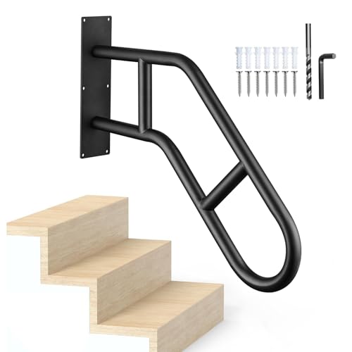Handrails for Outdoor Steps,Stair Railing Indoor 1-3 Step，Hand Rails for Elderly, Porch Railing & Deck Hand Rail Wall Mount Stair Hand Grab Bars, U-Shape Safety Handle for Garage, Porch, Garden - style: 1 Pack