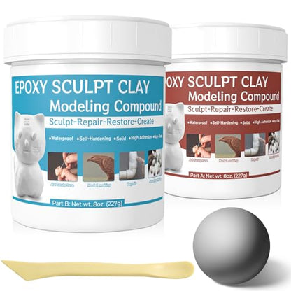 Gray Epoxy Sculpt Clay - 2 Part Epoxy Putty Modeling Compound for Sculpting, Modeling, Building, Repairing, Self-Hardening Magic Sculpt Clay Repairs Metal, Wood, Tile, Ceramics, Plastic, 1 Pound - color: Natural, size: 1 Pound