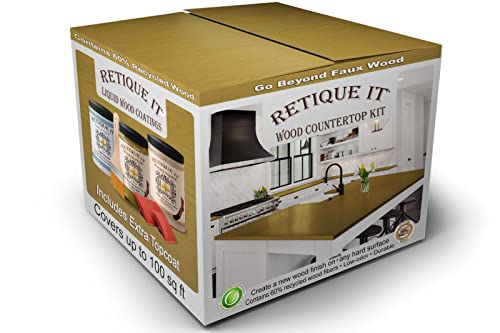 Retique It Liquid Wood Countertop Kit with Wood Gel Stain - Genuine Wood Finished countertops (64 oz (All Countertops), 55 Old Oak) - color: 55 Old Oak, size: 42 oz (All Countertops)