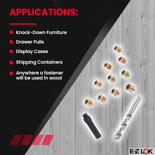E-Z LOK 10-Piece Steel Flanged Threaded Inserts for Wood, 5/16-18 Internal Thread, 15mm Length, Includes Drill & Installation Tool - style: 5/16-18 Internal Thread