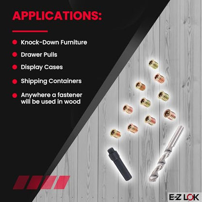 E-Z LOK 10-Piece Steel Flanged Threaded Inserts for Wood, 5/16-18 Internal Thread, 15mm Length, Includes Drill & Installation Tool - style: 5/16-18 Internal Thread
