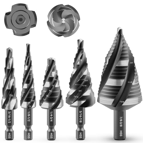MABLEVI 5 Pcs Four Spiral Flute Step Drill Bit Set - size: 5 Pieces