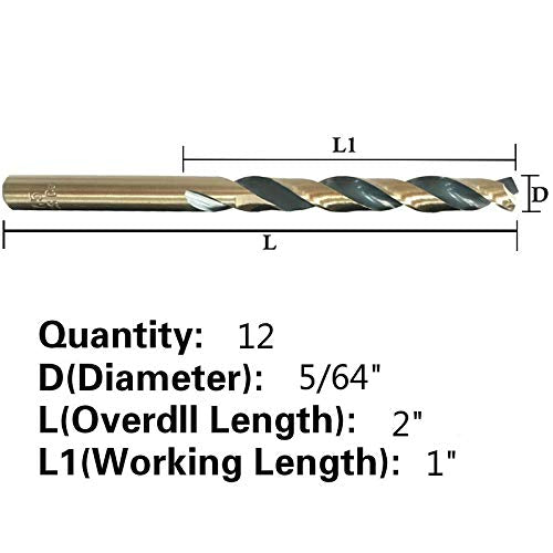 12PCS, 5/64", Black and Gold Drill Bits