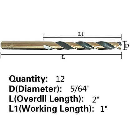 12PCS, 5/64", Black and Gold Drill Bits