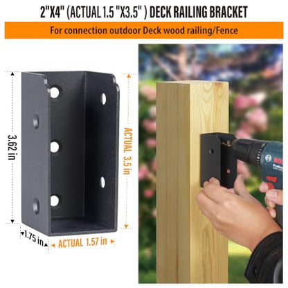 Deck Railing Connectors for 2"x4" (Actual 1.5"x3.5") Railing Wood Post (Parallel, 8pcs) - size: Parallel